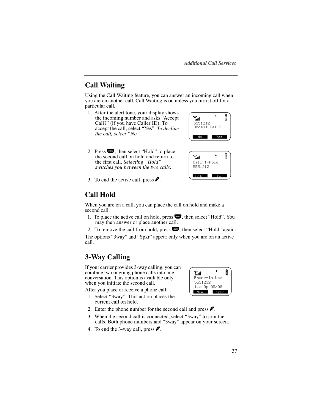 Motorola NTN9487A, I200 manual Call Waiting, Call Hold, Way Calling 