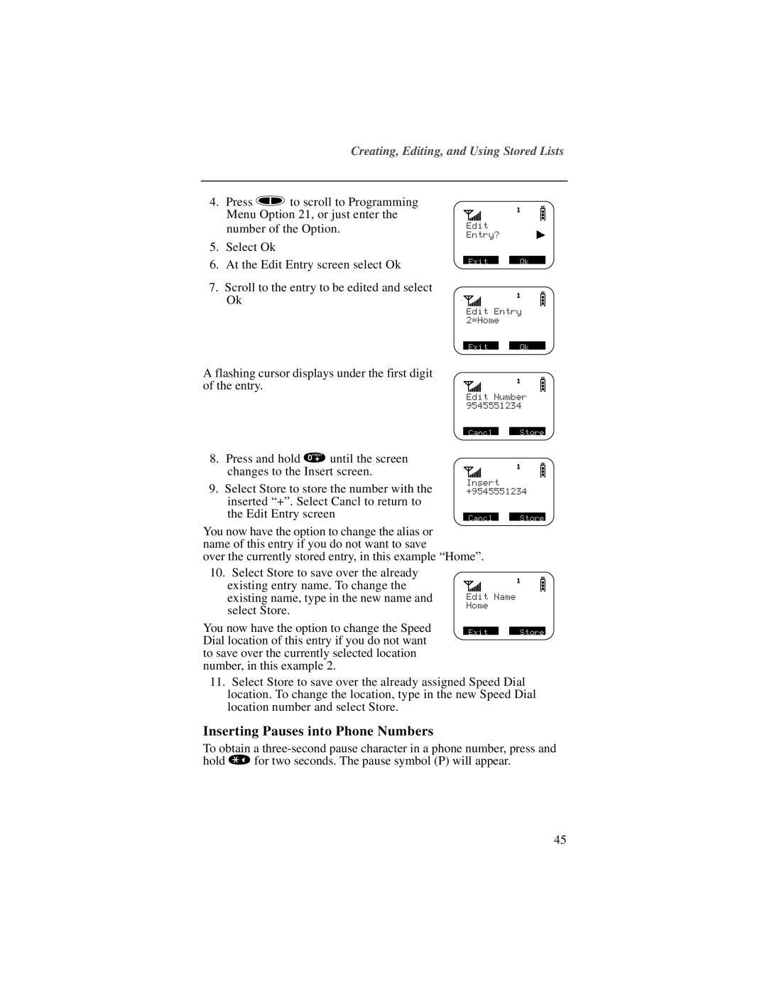 Motorola NTN9487A, I200 manual Inserting Pauses into Phone Numbers, Creating, Editing, and Using Stored Lists 