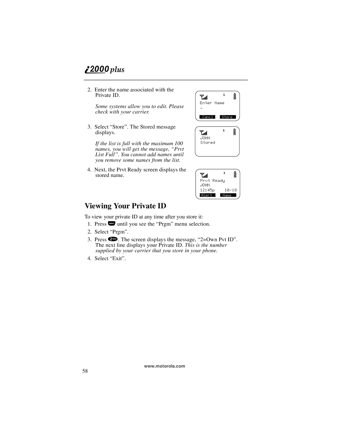 Motorola I200, NTN9487A manual Viewing Your Private ID 