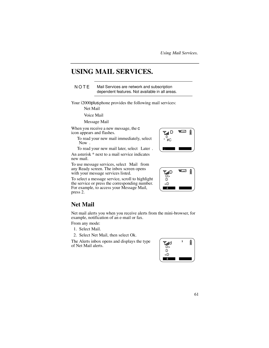 Motorola NTN9487A, I200 manual Using Mail Services, Net Mail 