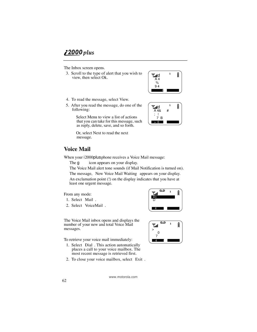 Motorola I200, NTN9487A manual Voice Mail 