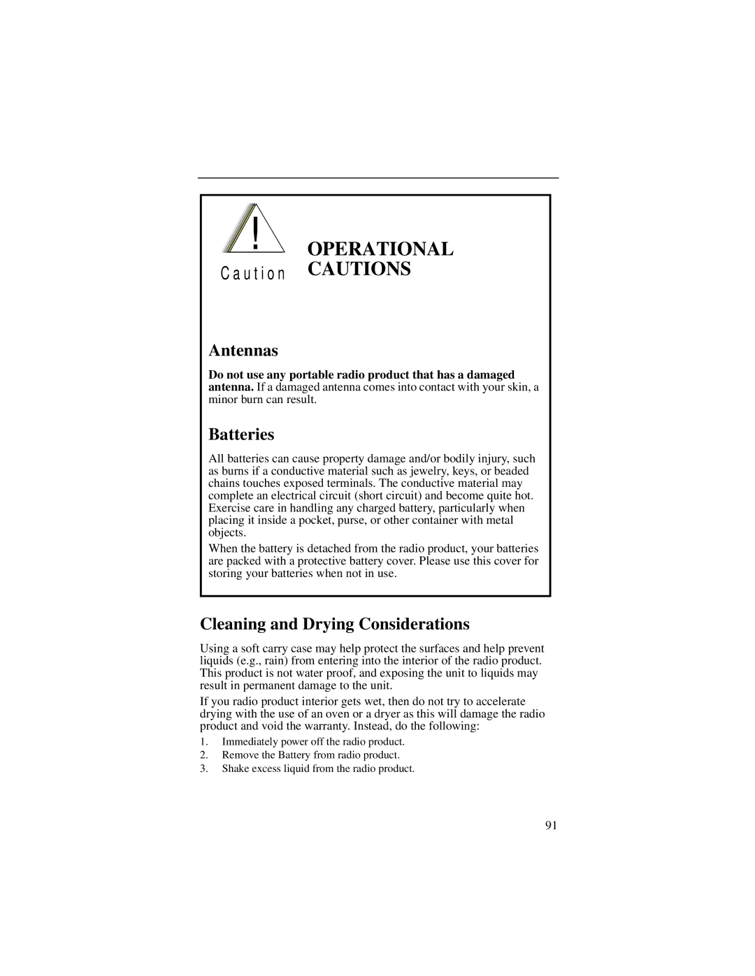 Motorola NTN9487A, I200 manual Antennas, Cleaning and Drying Considerations 