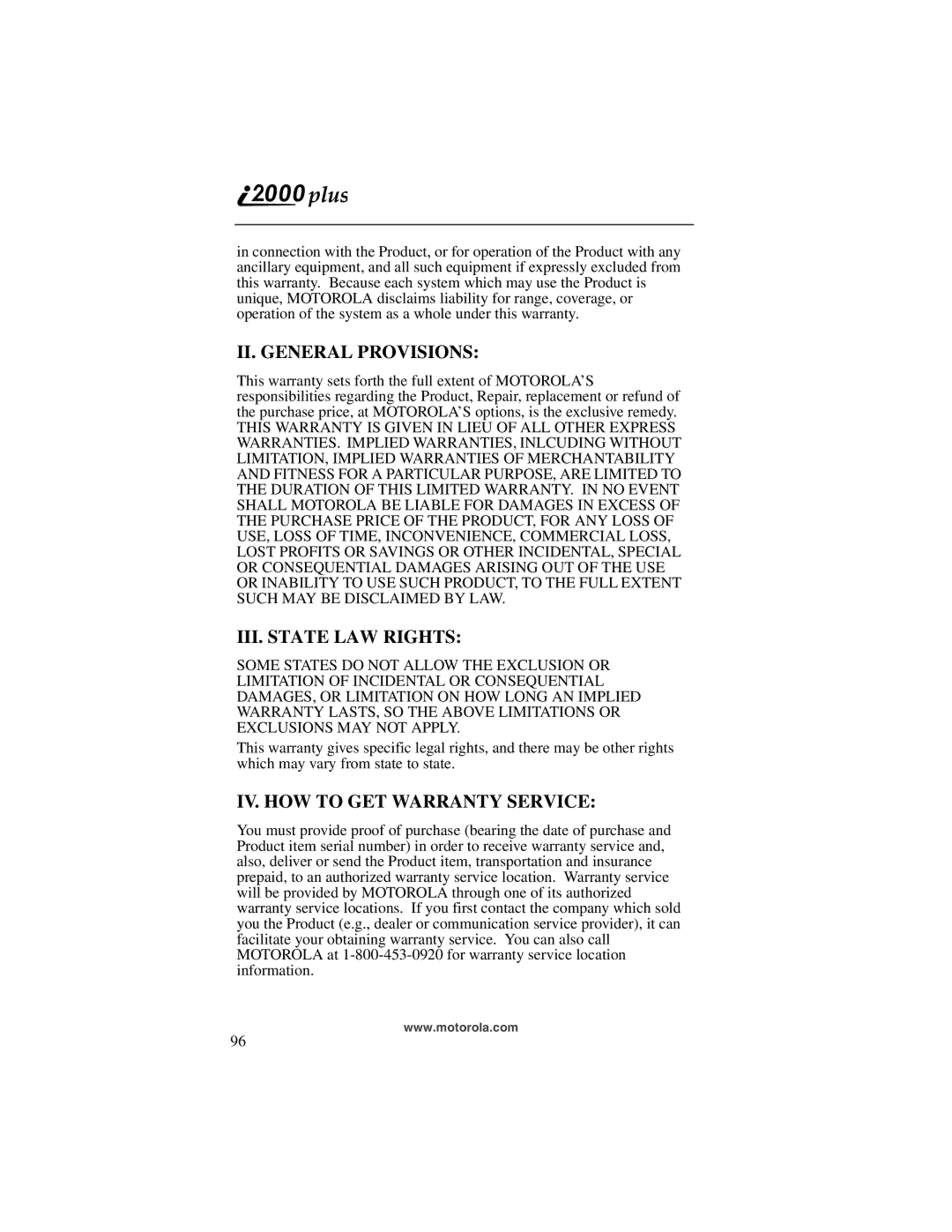 Motorola I200, NTN9487A manual II. General Provisions 