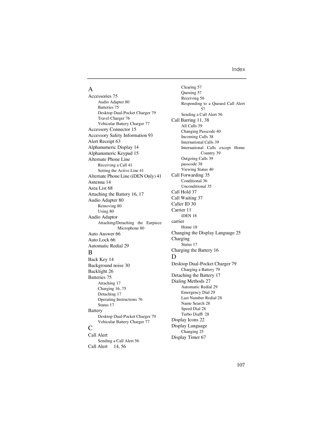 Motorola i2000plus manual Index 