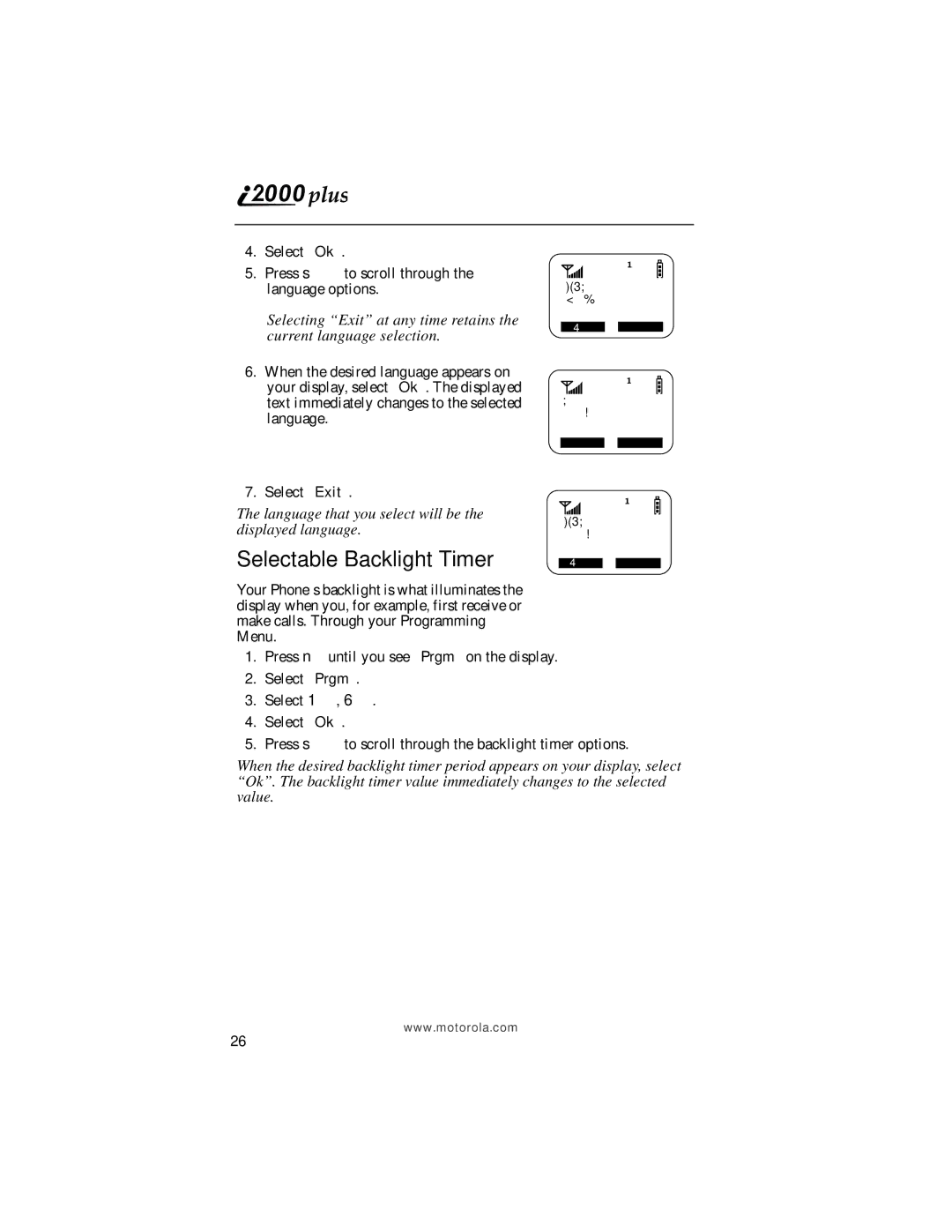 Motorola i2000plus manual Selectable Backlight Timer 