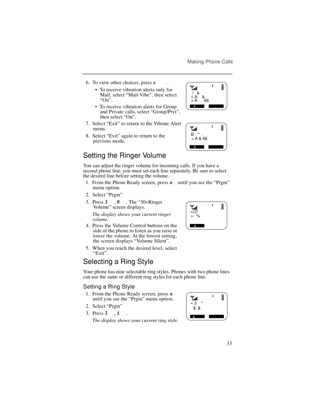 Motorola i2000plus manual Setting the Ringer Volume, Selecting a Ring Style, Setting a Ring Style 