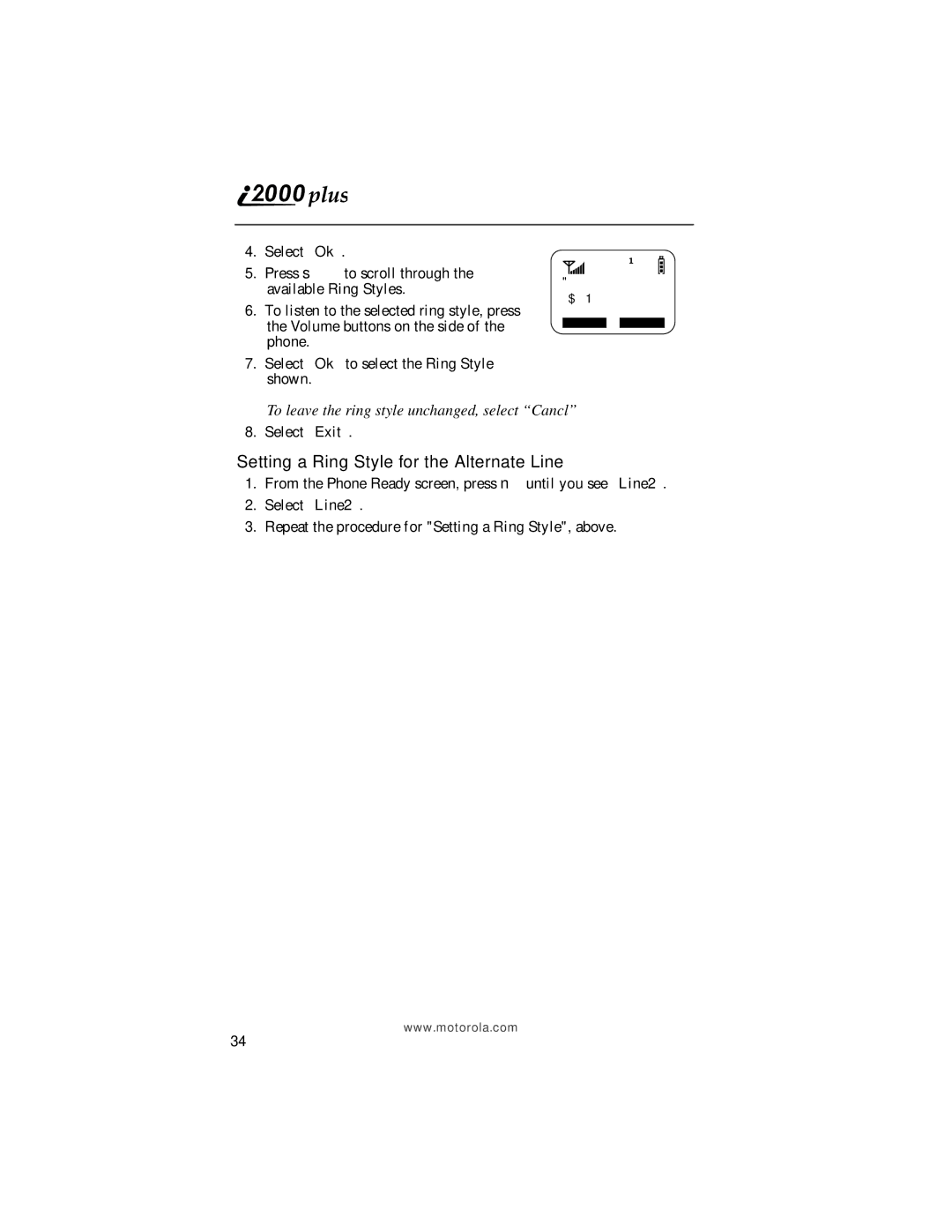 Motorola i2000plus manual Setting a Ring Style for the Alternate Line 