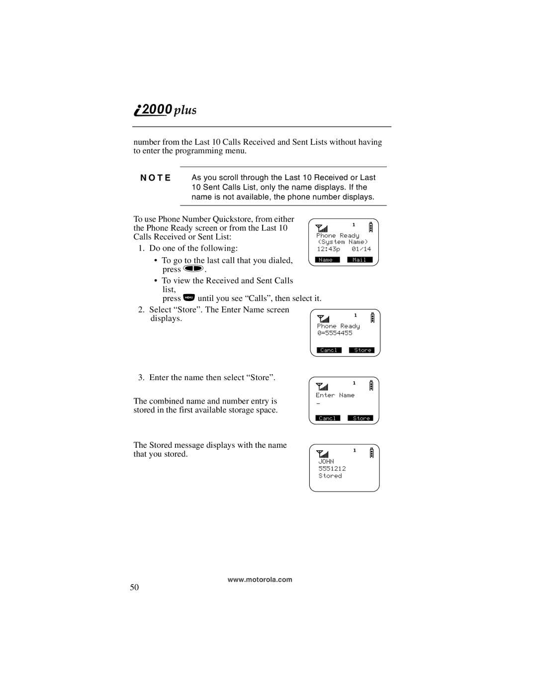 Motorola i2000plus manual To go to the last call that you dialed, press s 