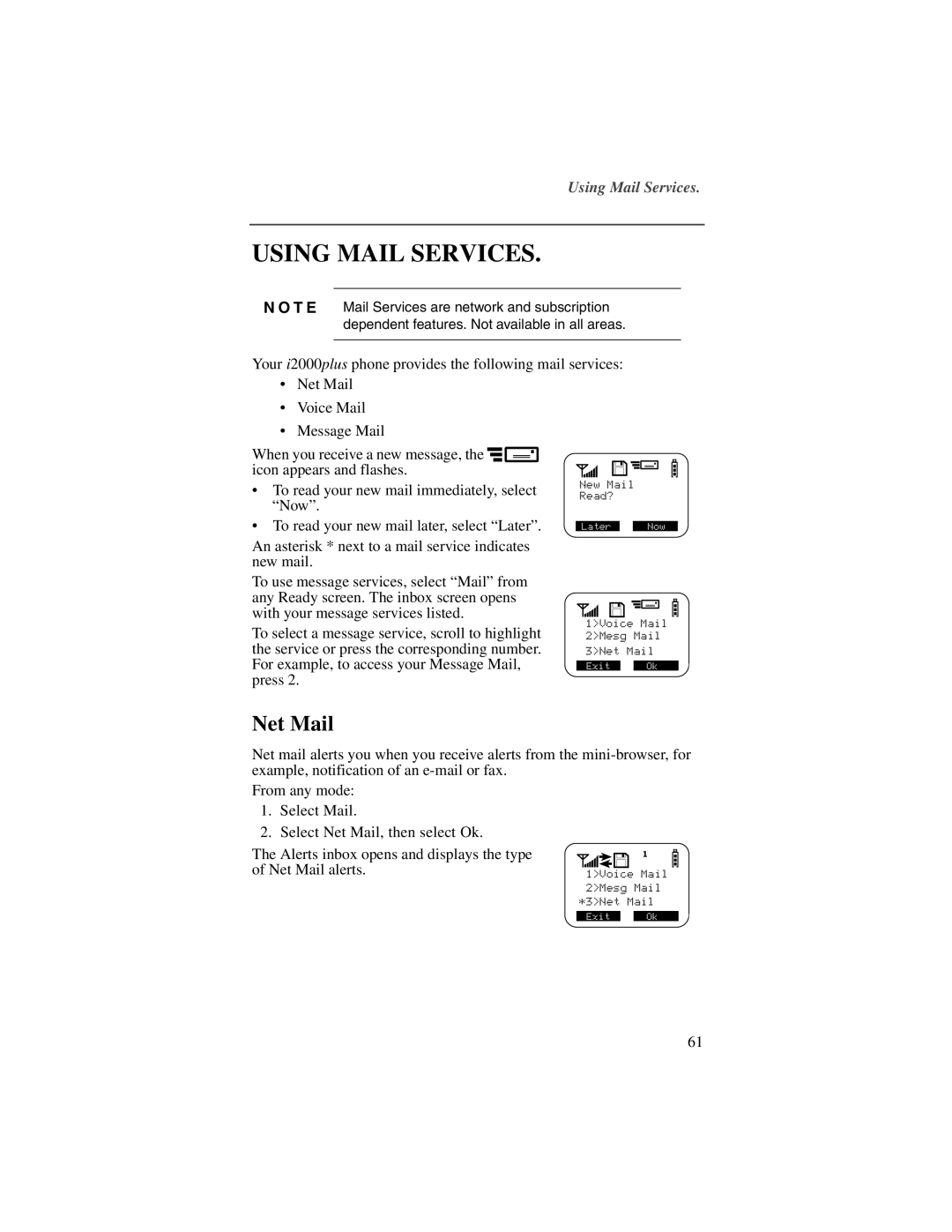 Motorola i2000plus manual Using Mail Services, Net Mail 