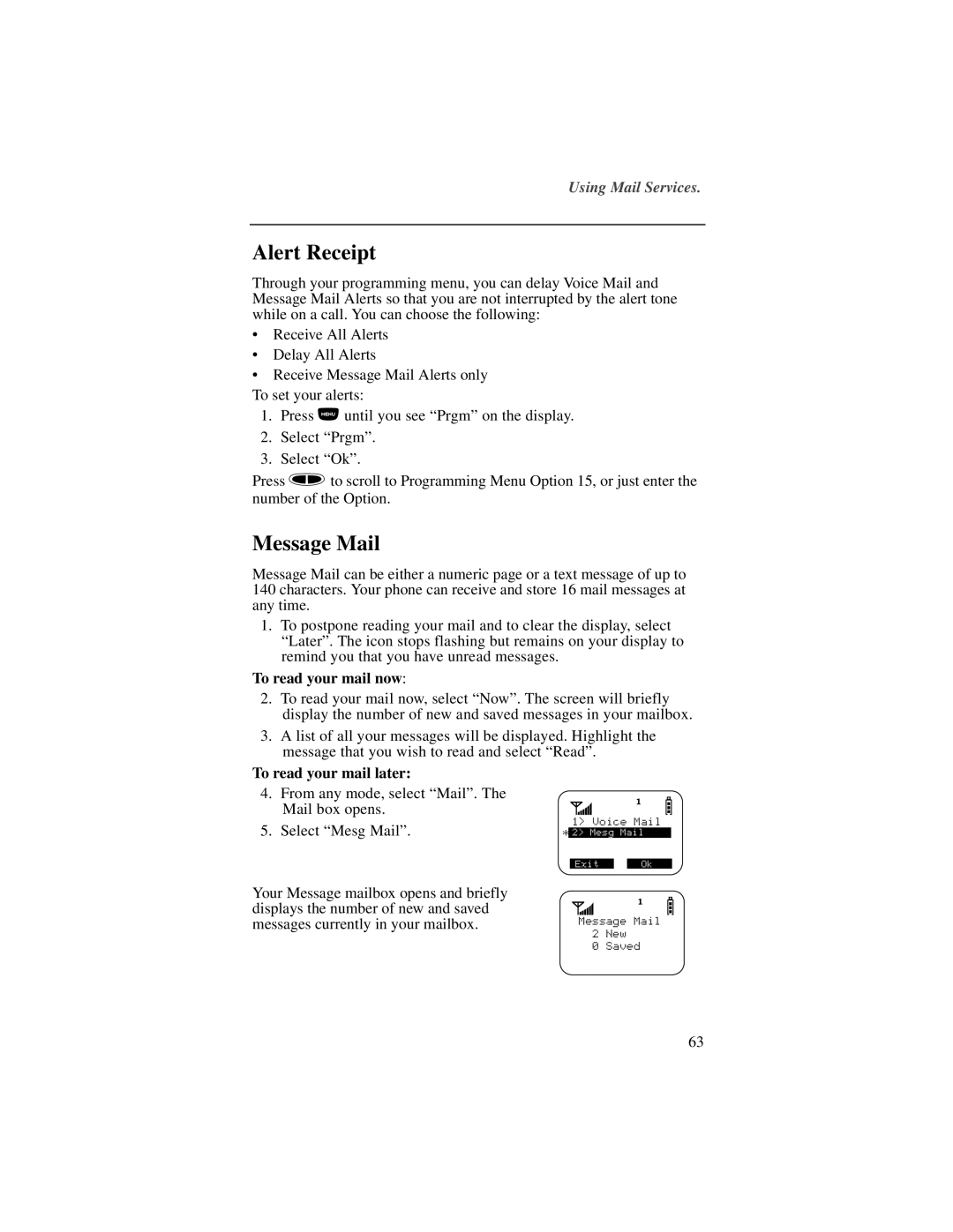 Motorola i2000plus manual Alert Receipt, Message Mail 