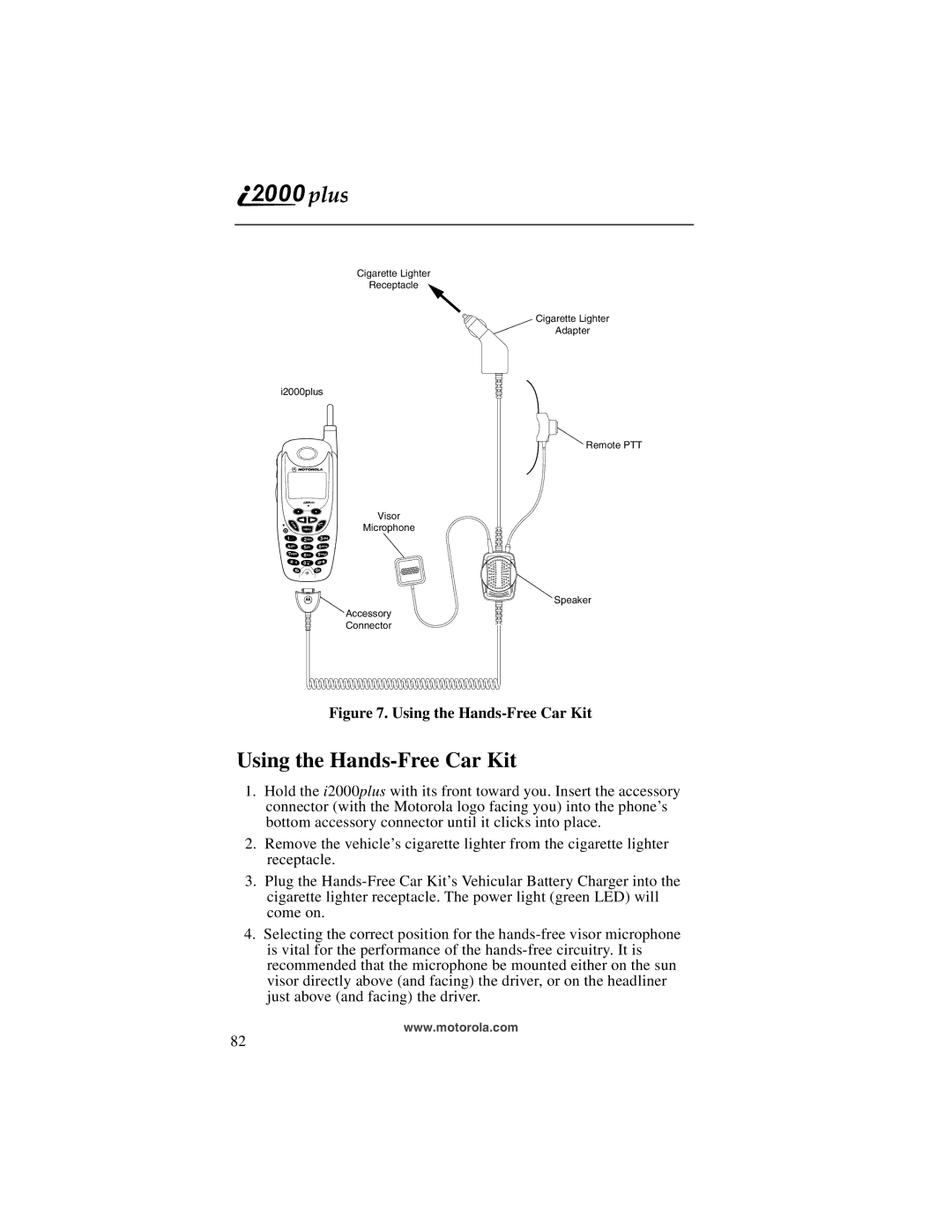 Motorola i2000plus manual Using the Hands-Free Car Kit 