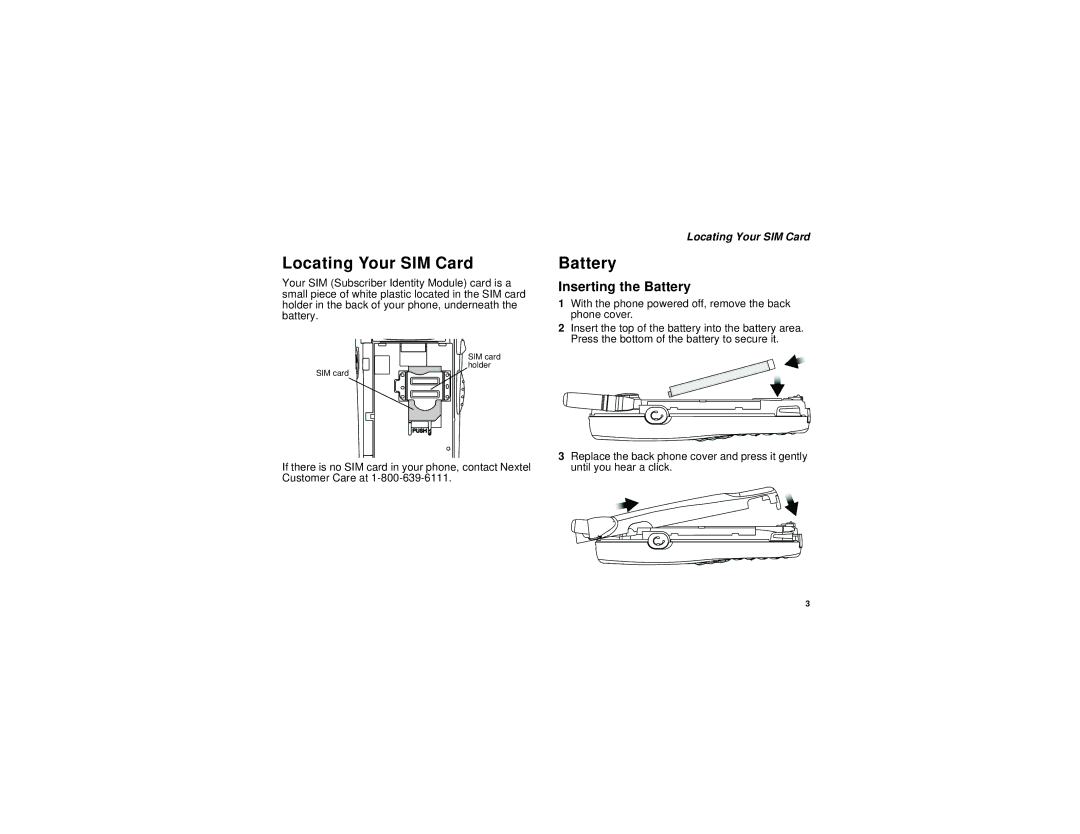 Motorola i205 manual Locating Your SIM Card, Inserting the Battery 