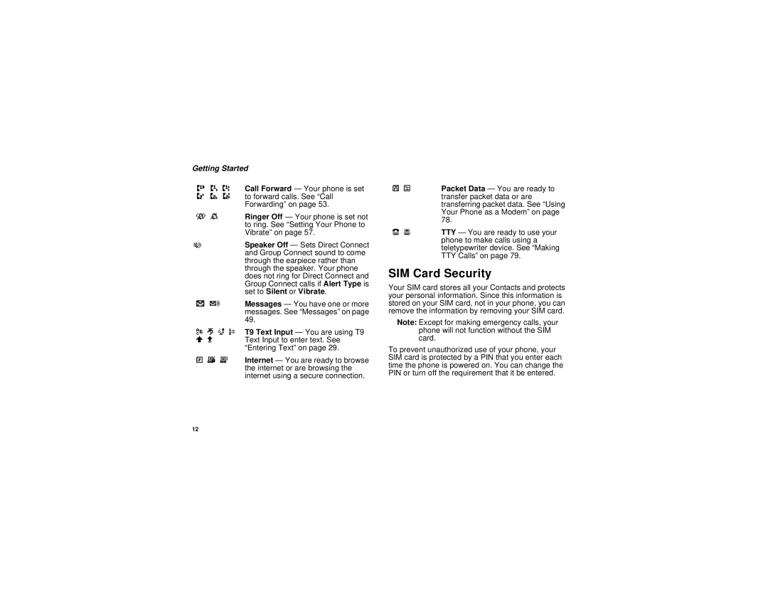 Motorola i205 manual SIM Card Security 