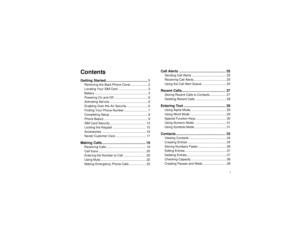 Motorola i205 manual Contents 