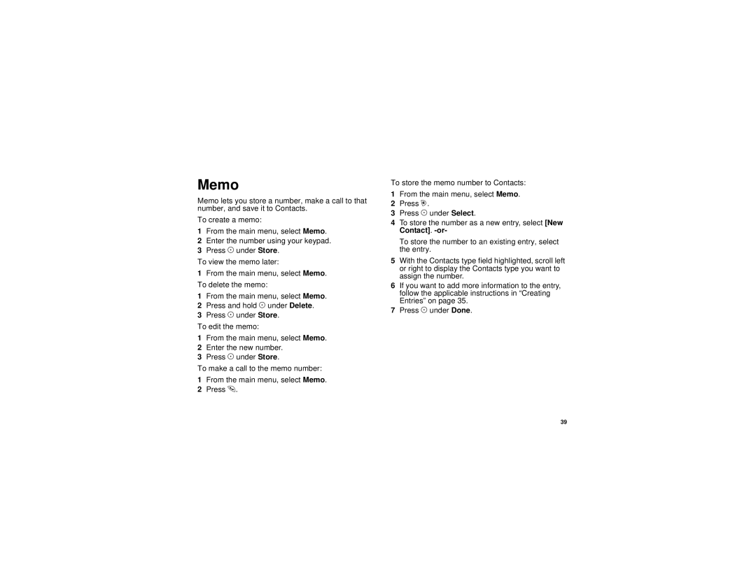 Motorola i205 manual Memo 