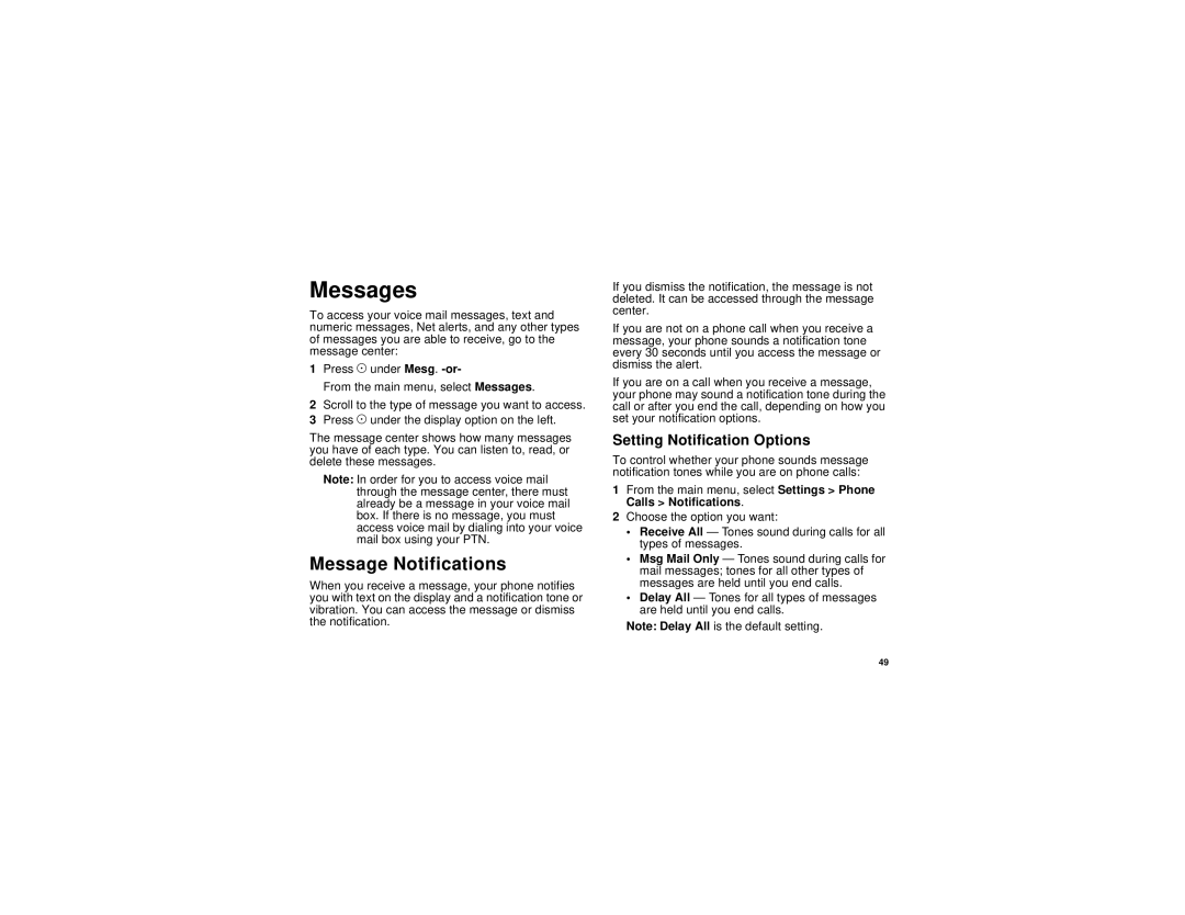 Motorola i205 manual Messages, Message Notifications, Setting Notification Options 