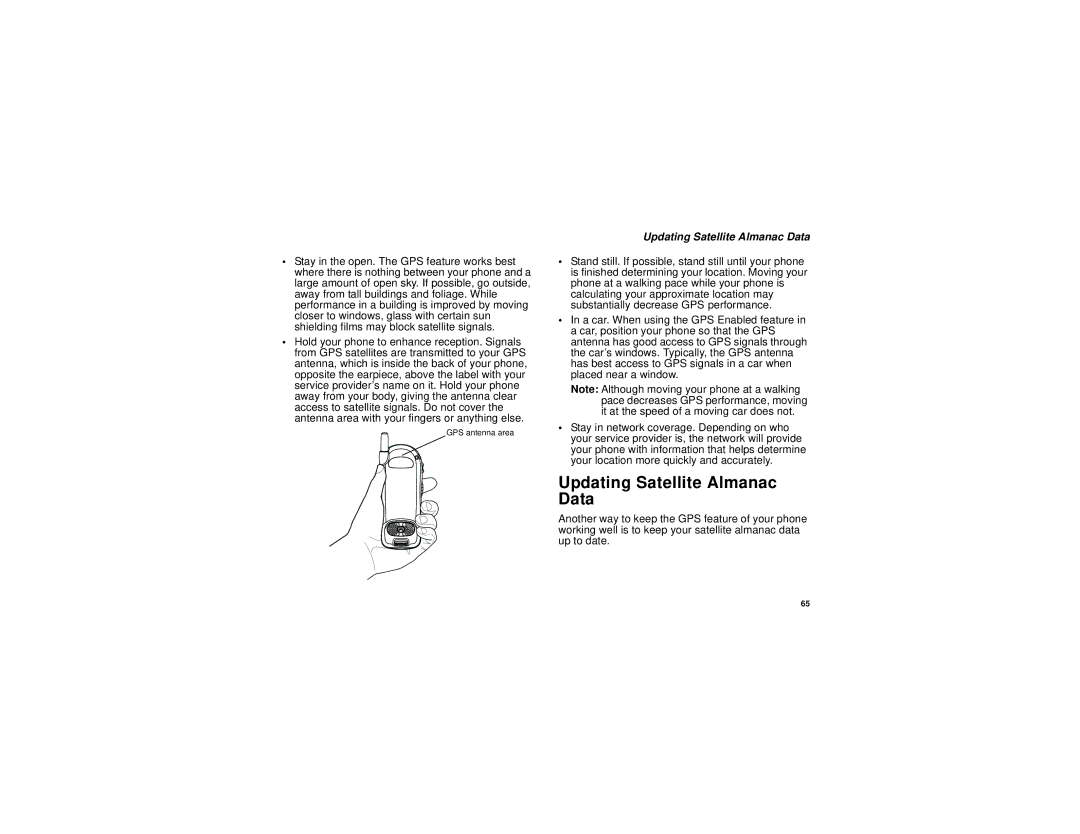 Motorola i205 manual Updating Satellite Almanac Data 