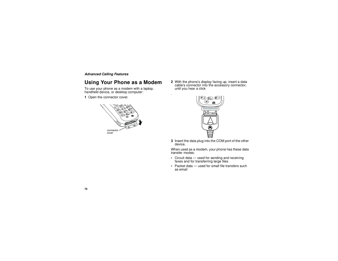 Motorola i205 manual Using Your Phone as a Modem 