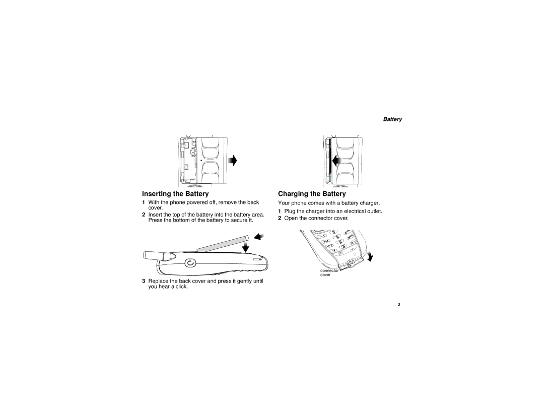 Motorola i265 manual Inserting the Battery, Charging the Battery 