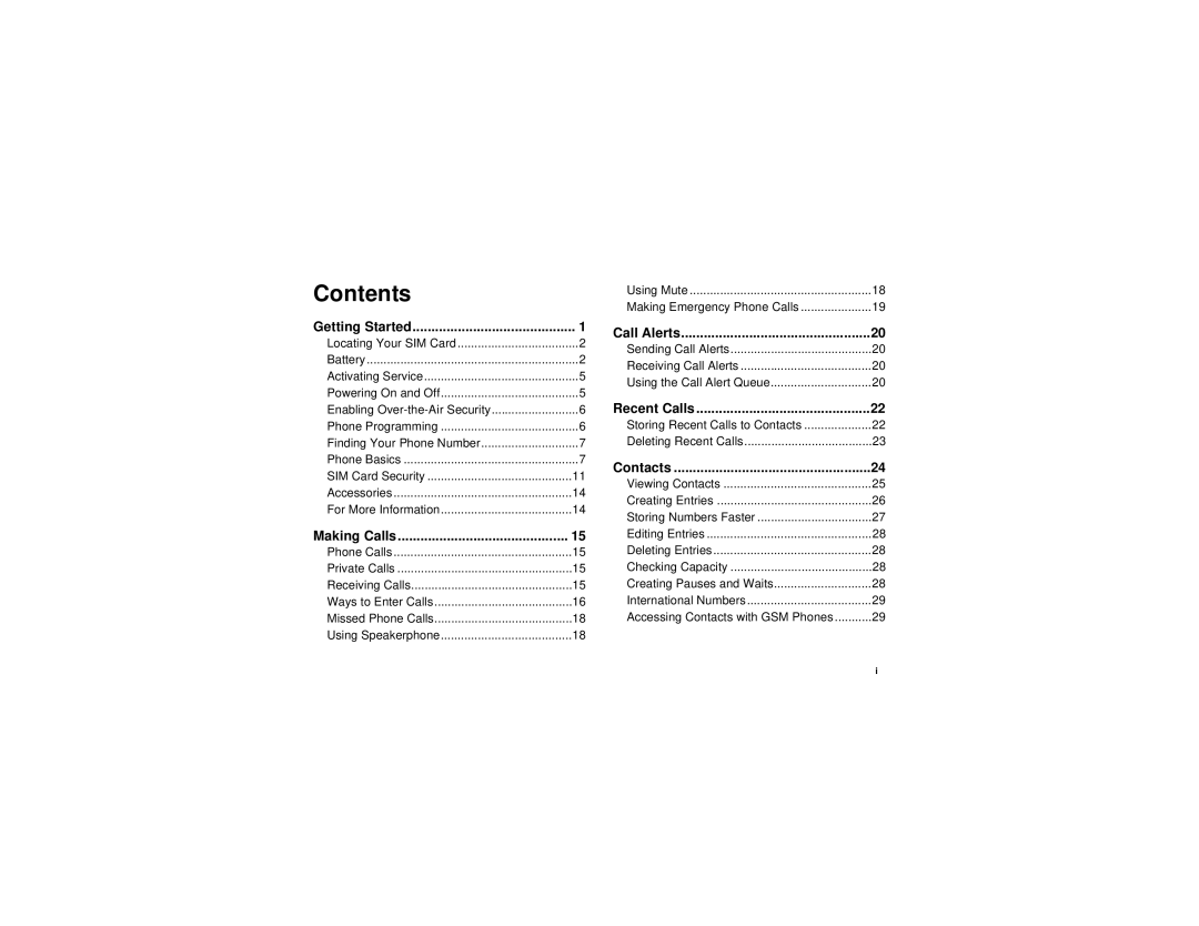 Motorola i265 manual Contents 