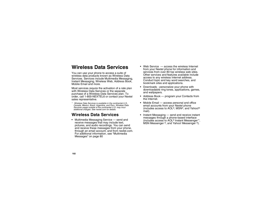 Motorola I275 manual Wireless Data Services 