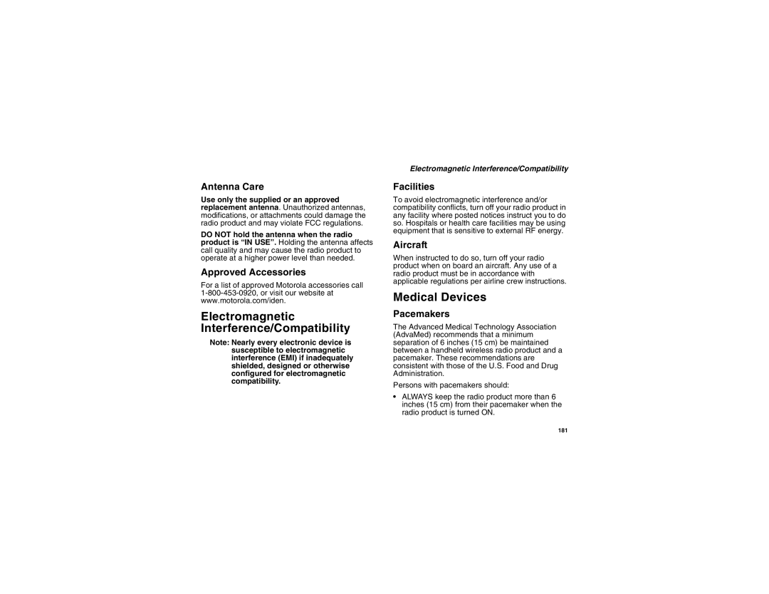 Motorola I275 manual Electromagnetic Interference/Compatibility, Medical Devices 