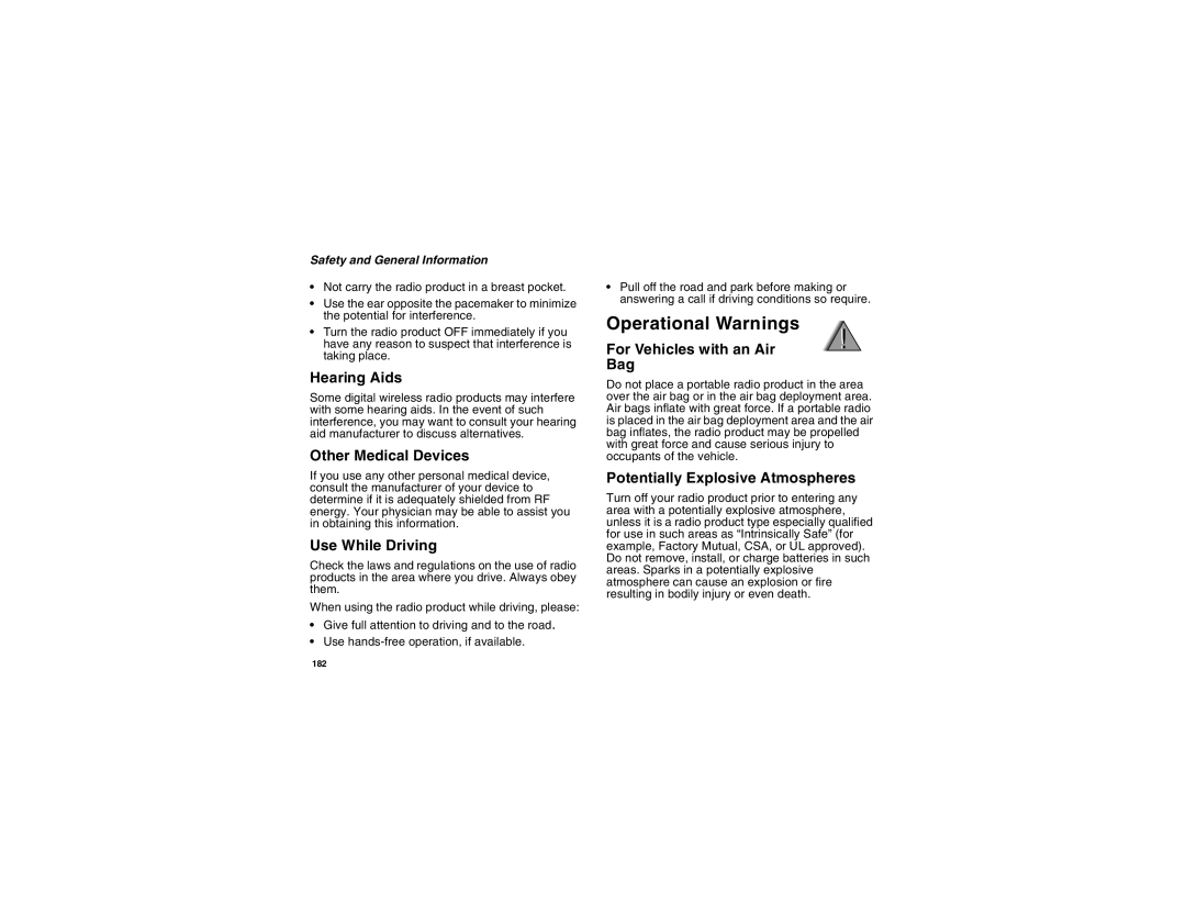 Motorola I275 manual Operational Warnings 