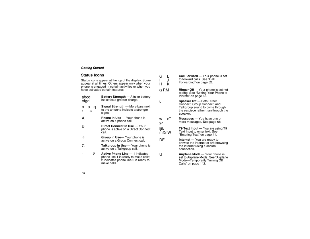 Motorola I275 manual Status Icons 