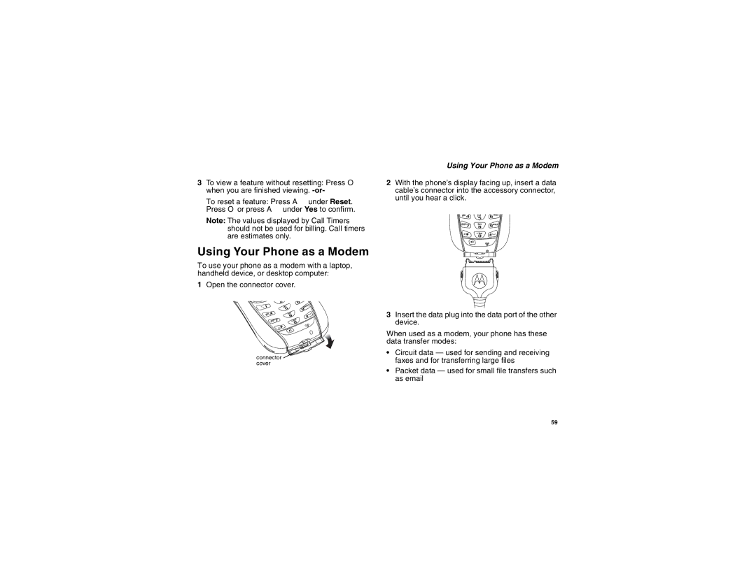 Motorola I275 manual Using Your Phone as a Modem, Packet data used for small file transfers such as email 