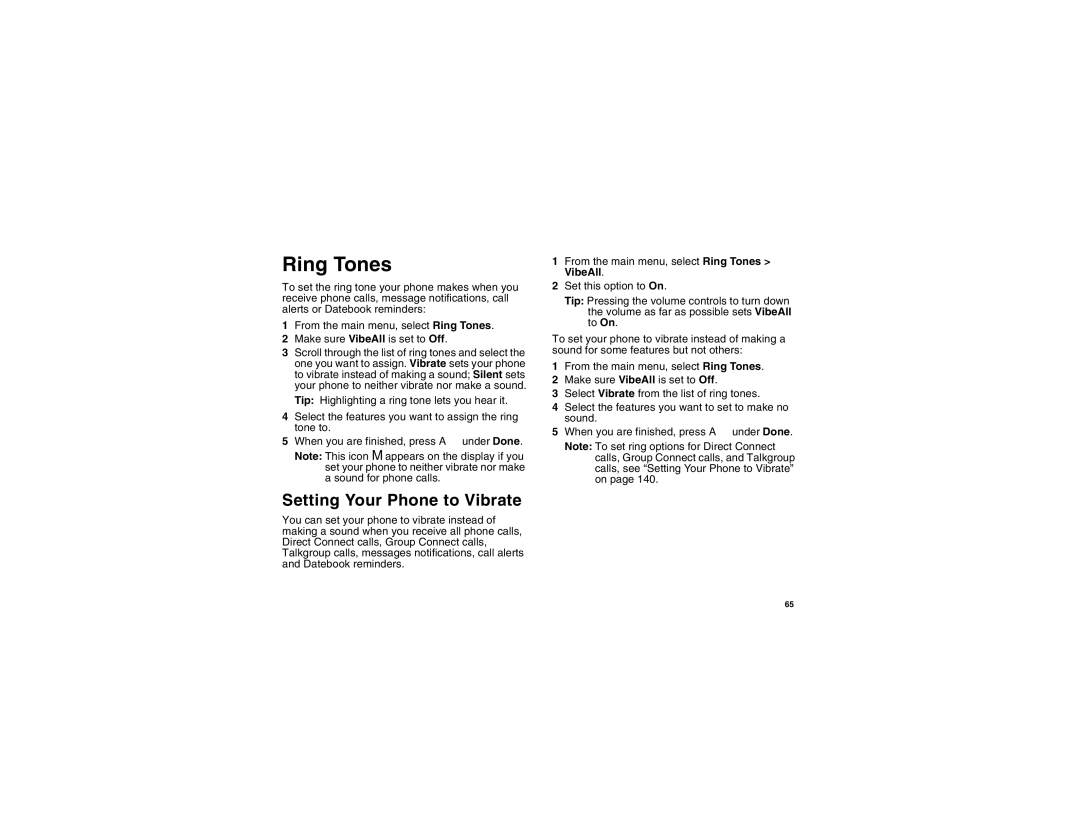 Motorola I275 manual Ring Tones, Setting Your Phone to Vibrate 