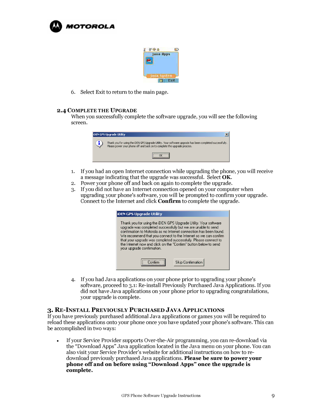 Motorola i285, i733 manual RE-INSTALL Previously Purchased Java Applications 