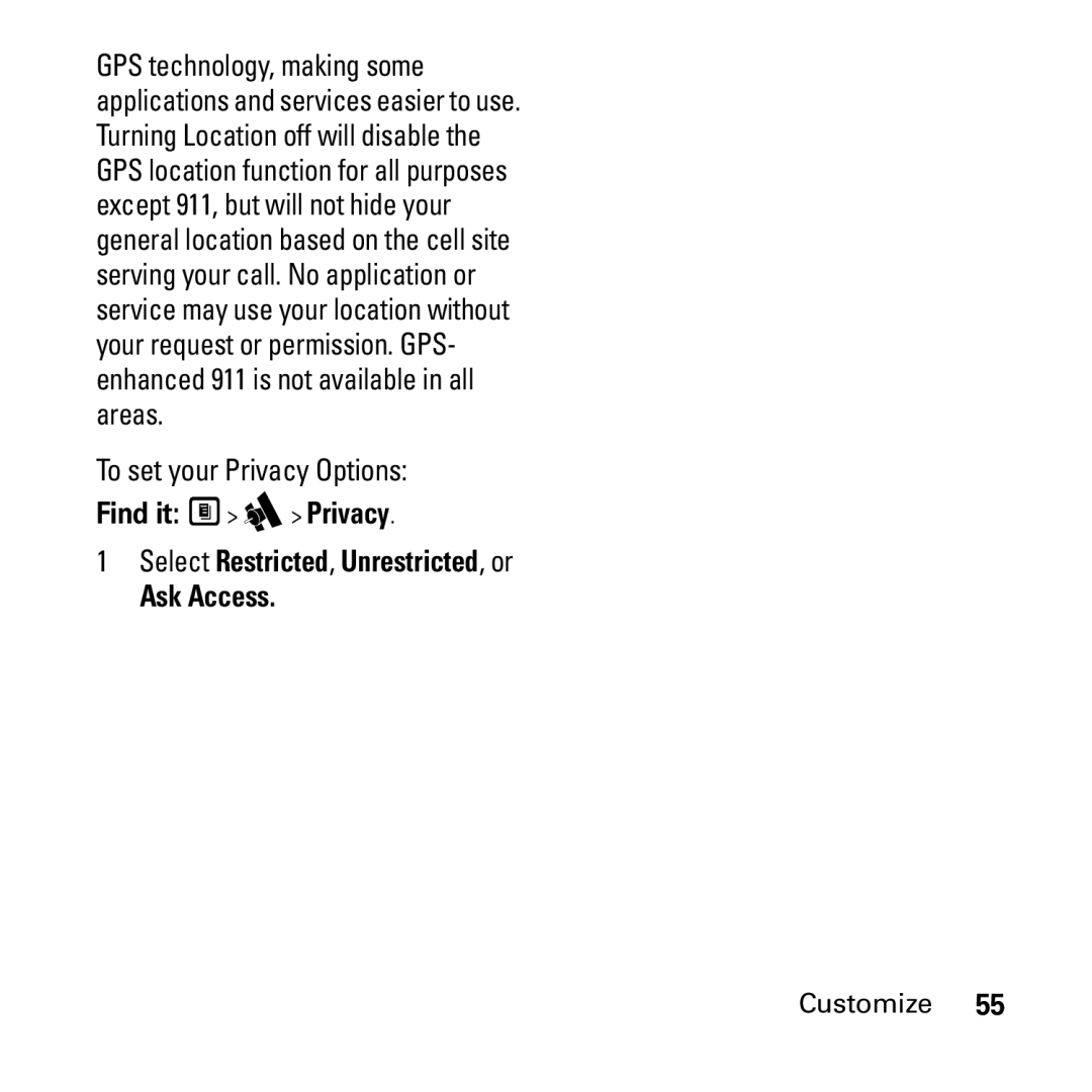 Motorola i290 manual To set your Privacy Options 