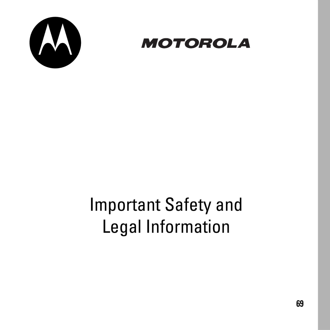 Motorola i290 manual Important Safety Legal Information 