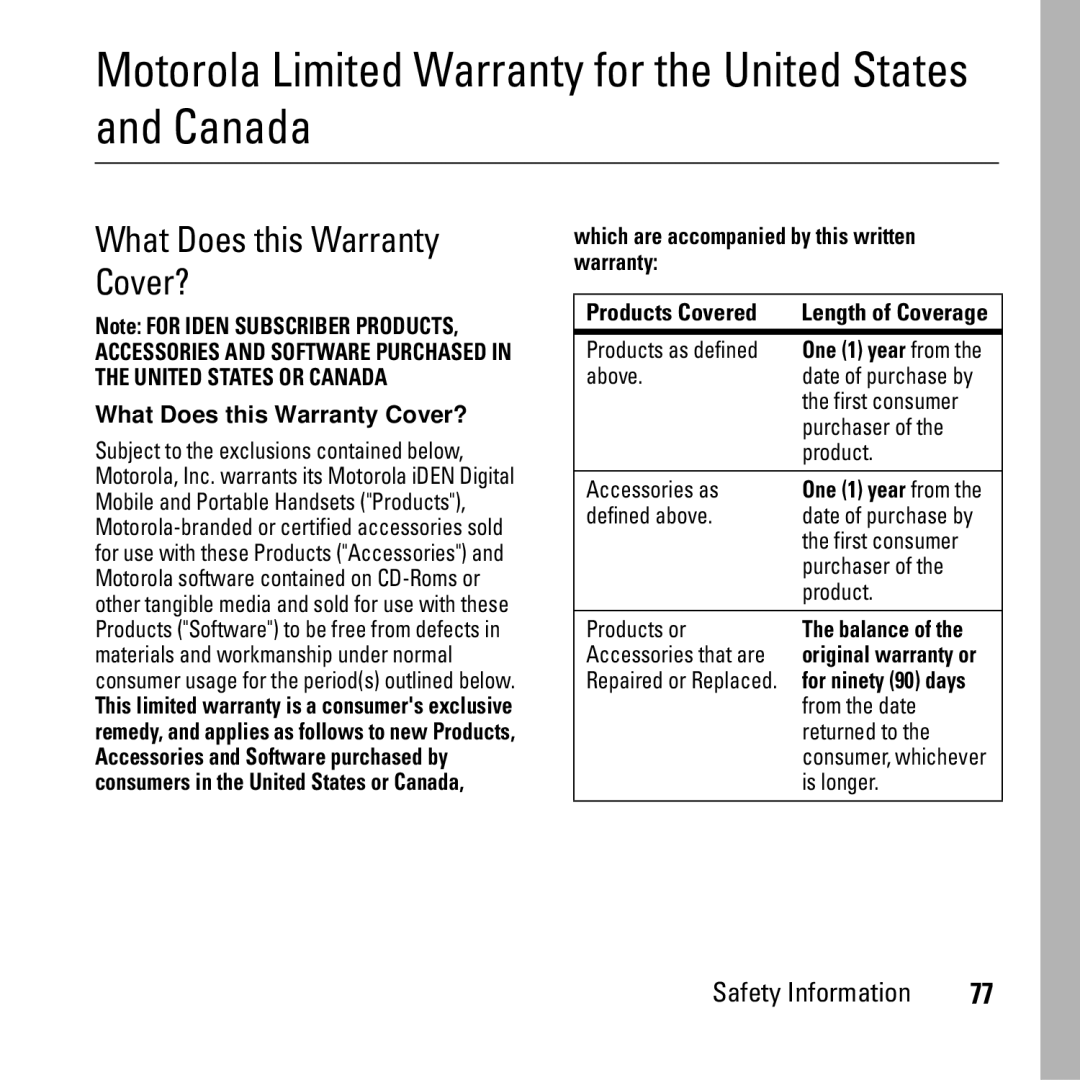 Motorola i290 manual Motorola Limited Warranty for the United States and Canada, What Does this Warranty Cover? 