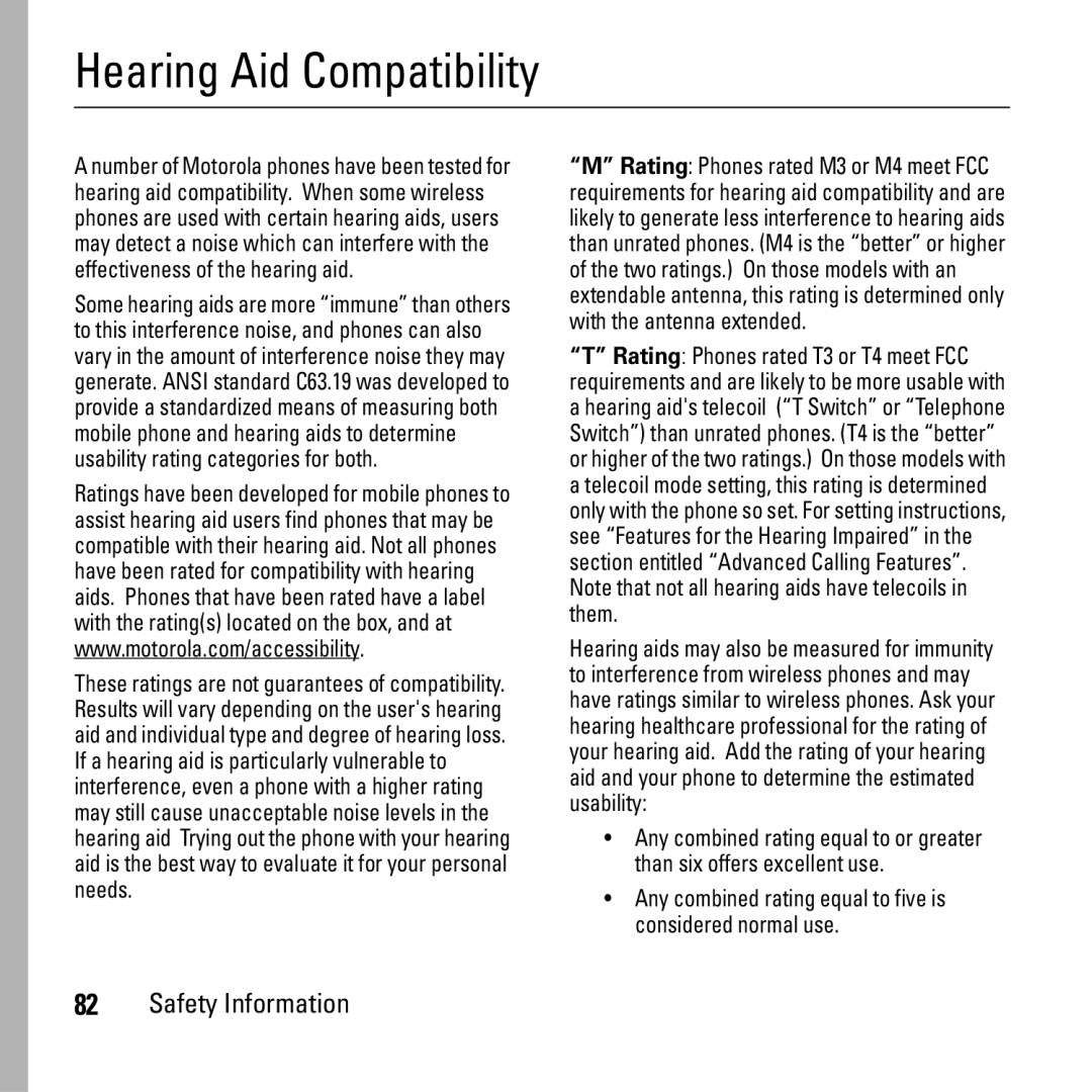 Motorola i290 manual Hearing Aid Compatibility 