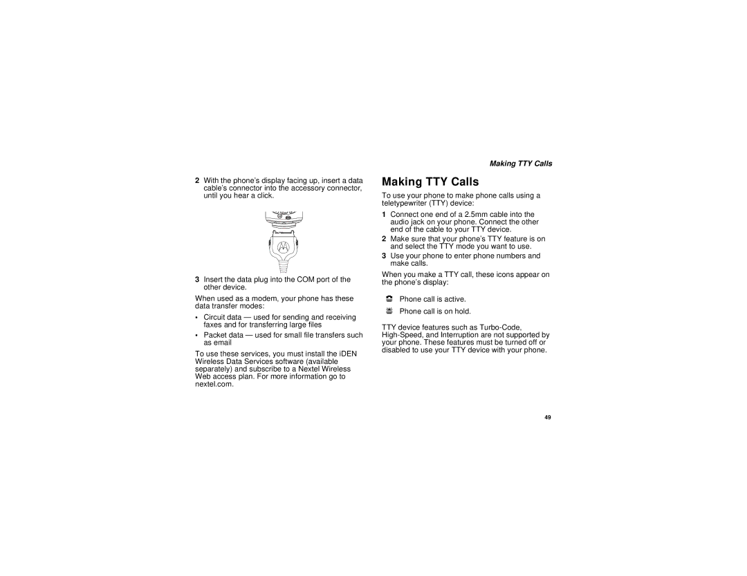 Motorola i305 manual Making TTY Calls 