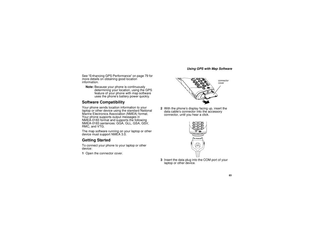 Motorola i305 manual Software Compatibility, Getting Started, Using GPS with Map Software 