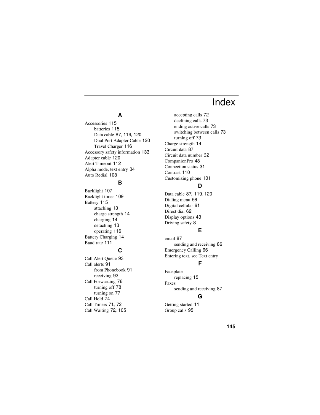 Motorola i30sx manual Index, 145 