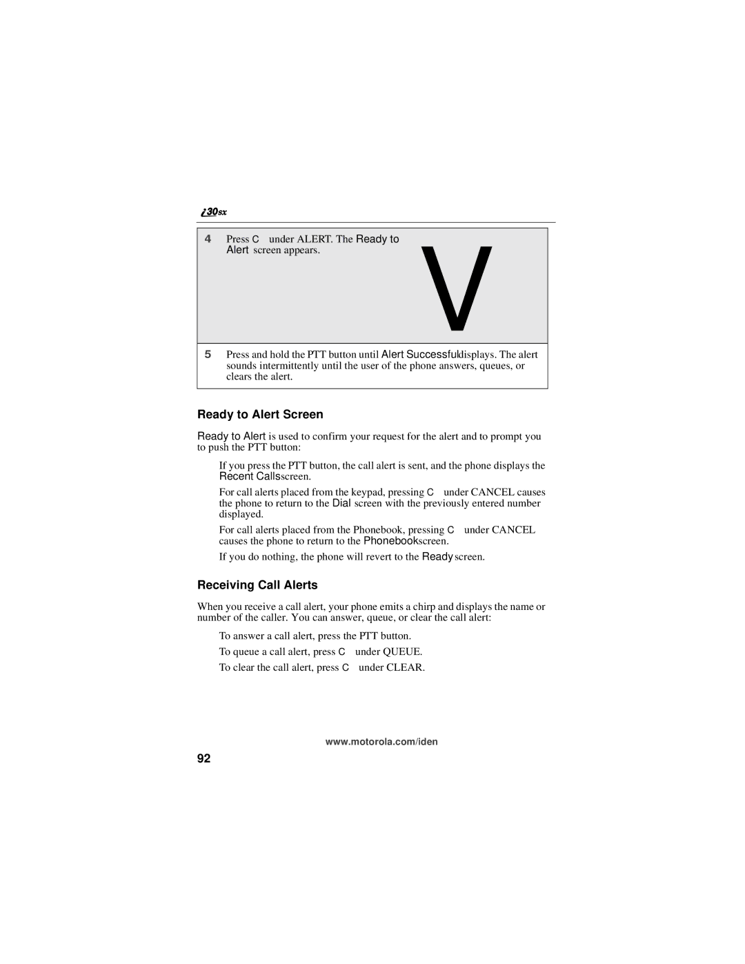 Motorola i30sx manual Ready to Alert Screen, Receiving Call Alerts 