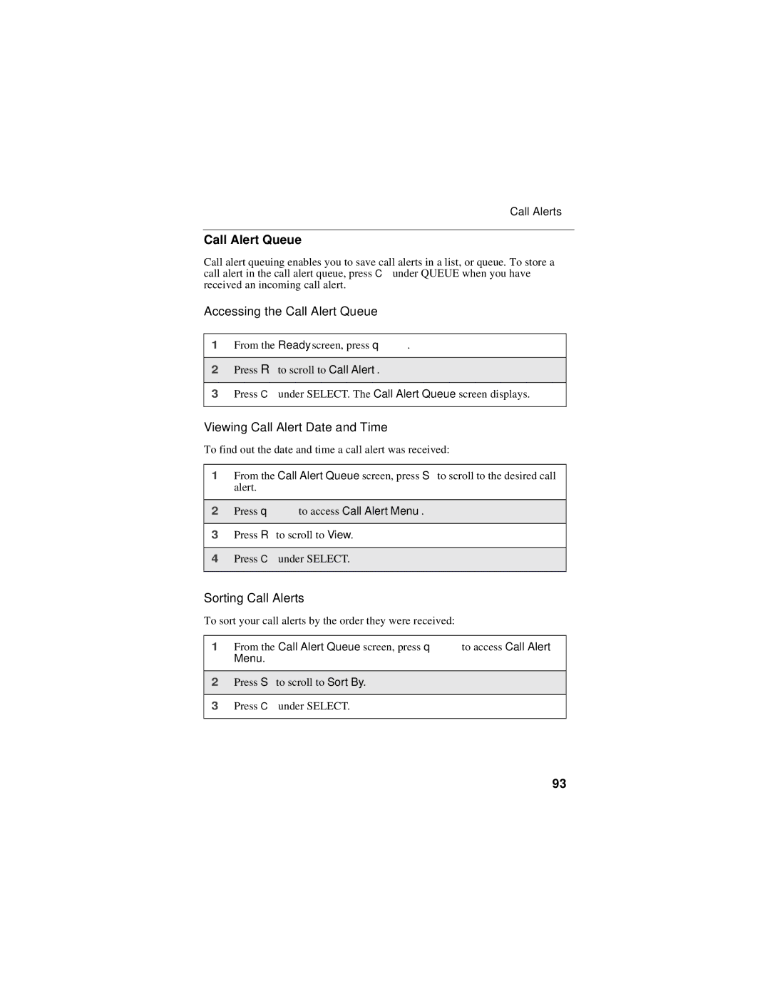 Motorola i30sx manual Accessing the Call Alert Queue, Viewing Call Alert Date and Time, Sorting Call Alerts 