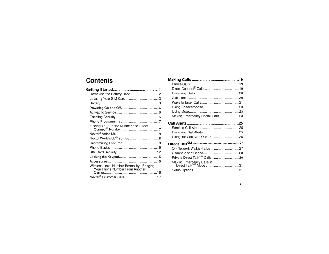 Motorola i315 manual Contents 