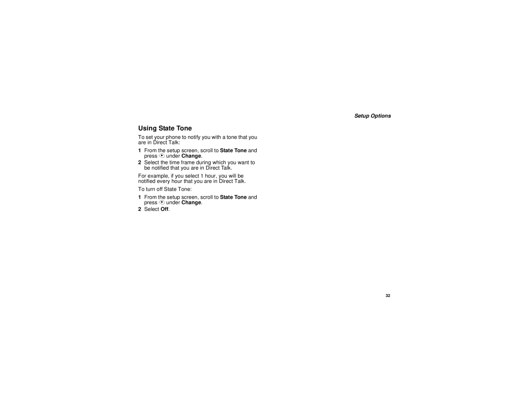 Motorola i315 manual Using State Tone, Setup Options 