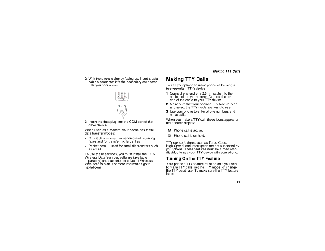 Motorola i315 manual Making TTY Calls, Turning On the TTY Feature 