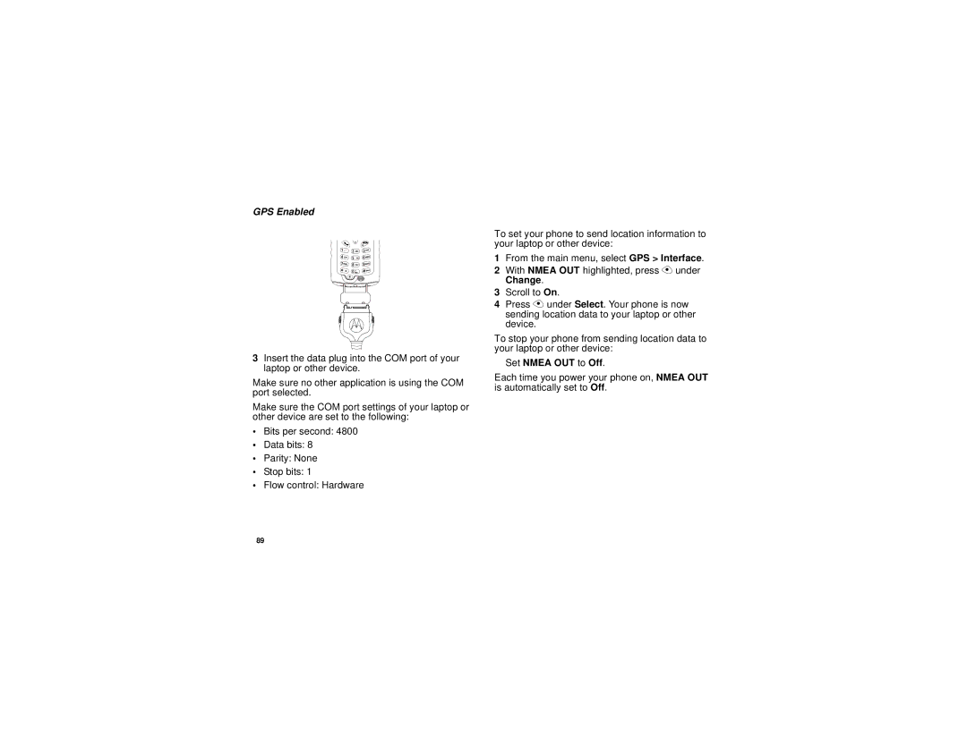 Motorola i315 manual Set Nmea OUT to Off 