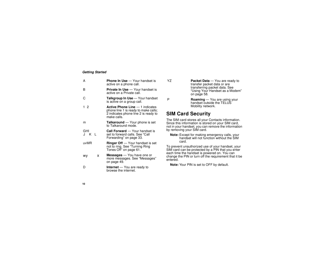 Motorola i315 manual SIM Card Security, Wyx 