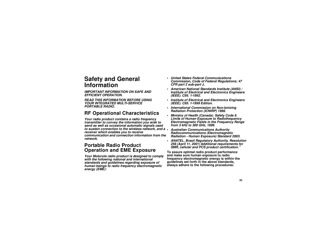 Motorola i315 manual Safety and General Information, RF Operational Characteristics 