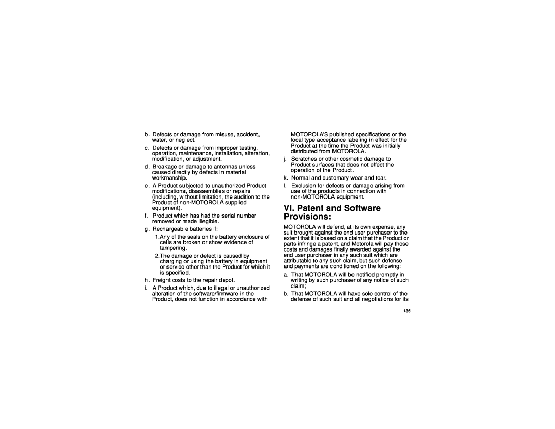 Motorola i315 manual VI. Patent and Software Provisions 