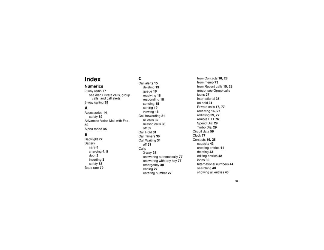 Motorola i315 manual Index, Numerics 