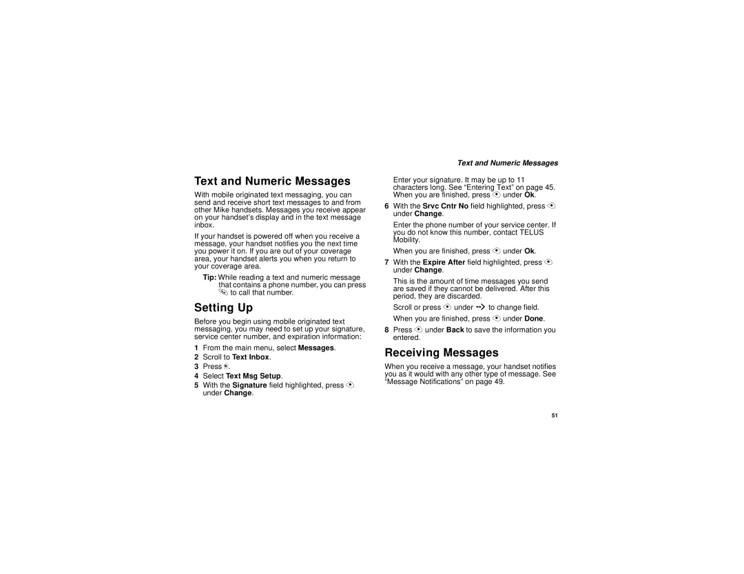 Motorola i315 manual Text and Numeric Messages, Setting Up, Receiving Messages 