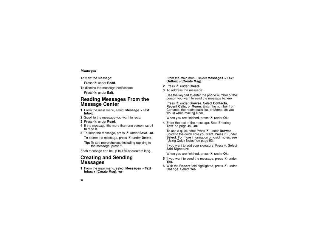 Motorola i315 manual Reading Messages From the Message Center, Creating and Sending Messages 